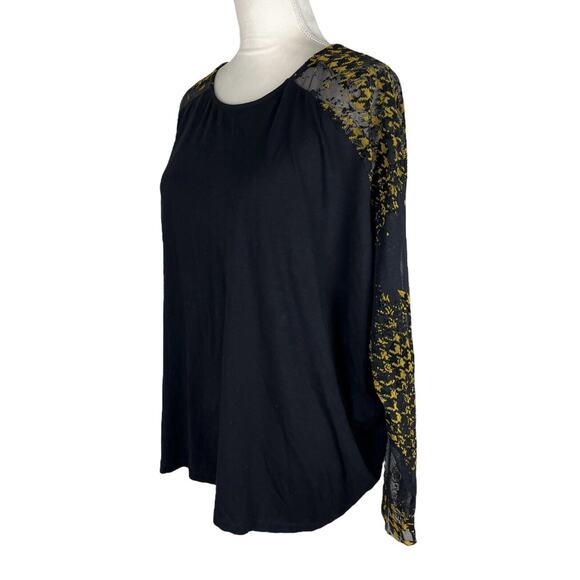 Alembika Black Yellow Check Mesh Top Long Sleeve Blouse Discontinued Size Medium - Picture 8 of 10